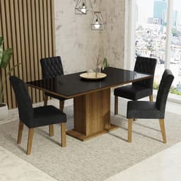 Juego de Comedor Marilia con 4 Sillas Marron/Negro/Oxford 160x90x80 cm