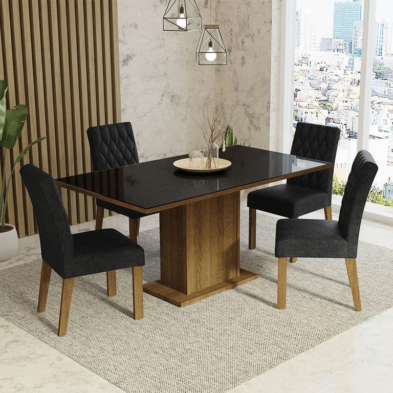 Juego de Comedor Marilia con 4 Sillas Marron/Negro/Oxford 160x90x80 cm