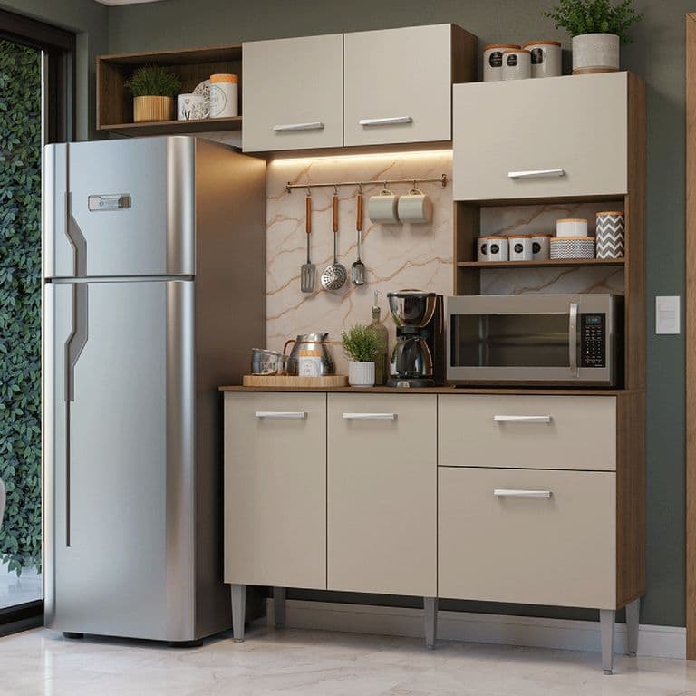 Kit Muebles de Cocina Aura 196 cm 01 Marron/Crema 196x42x207 cm