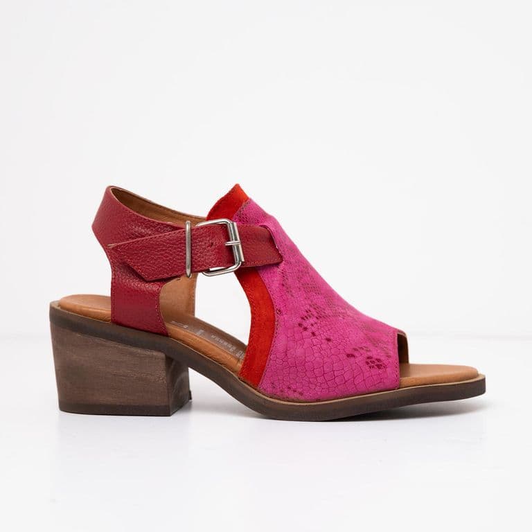 Sandalia Cuero Mujer Guanay Fucsia Rojo Rojo 37