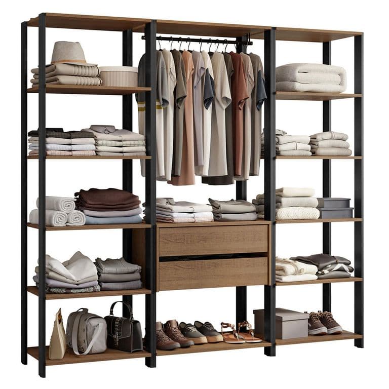 Closet Abierto Valencia 188 cm 2 Cajones Marron/Negro 188x45x180 cm