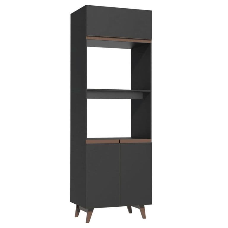 Torre para Horno y Microondas Reims 70 cm 3 Puertas Negro 70x52x210 cm