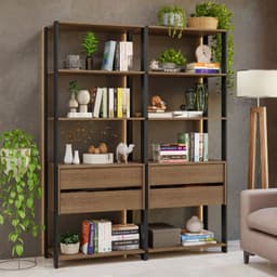Estante Librero 140 cm 8 Repisas 4 Cajones Marron/Negro 140x45x180 cm