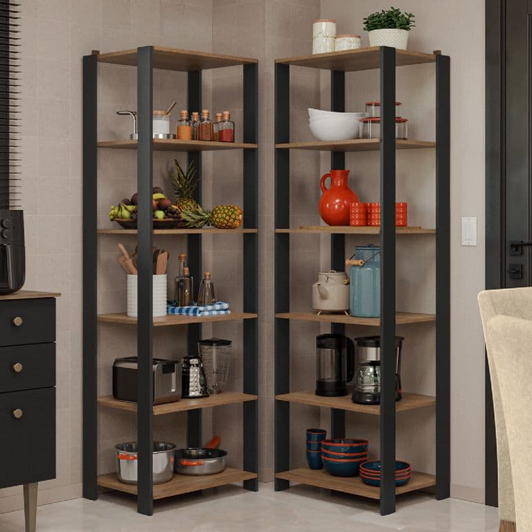 Estante Multiuso Esquinero 118 cm 10 Repisas Marron/Negro 118x45x180 cm