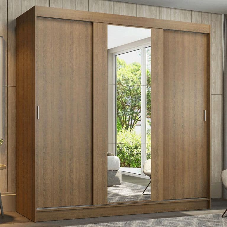 Closet Reno 3 Puertas Correderas con 1 Espejo Marron 180x54x205 cm