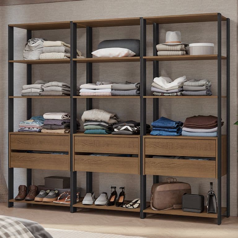 Closet Abierto Valencia 210 cm 6 Cajones Marron/Negro 210x45x180 cm