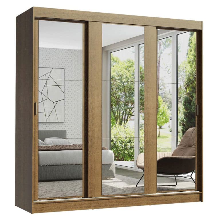 Closet Reno 3 Puertas Correderas con Espejos Marron 180x54x205 cm