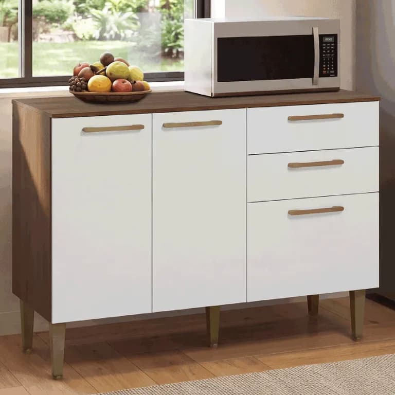 Mueble Base de Cocina Lille 105 cm 3 Puertas 2 Cajones Marron/Blanco 105x44x89 cm