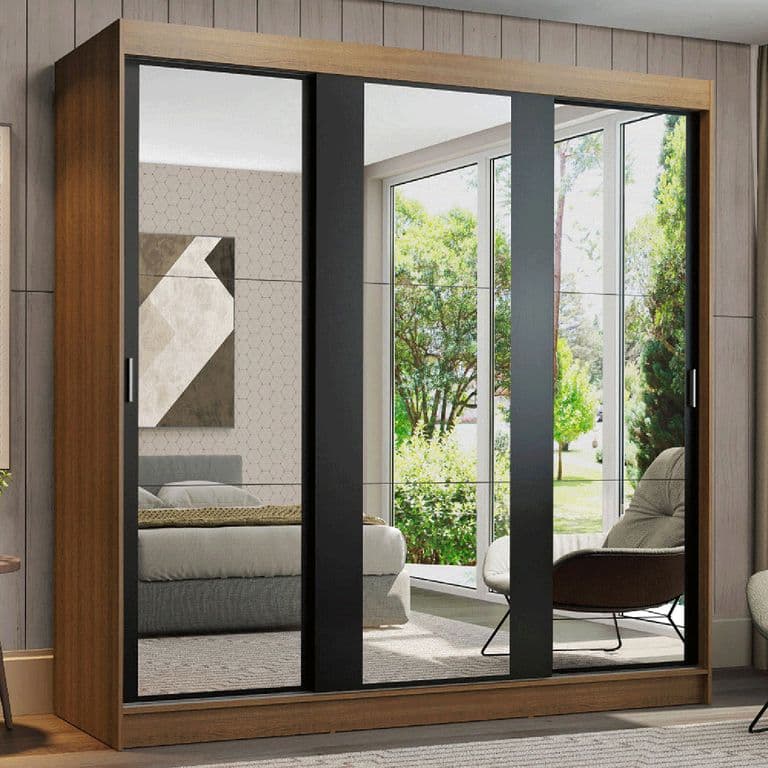 Closet Reno 3 Puertas con Espejos Marron/Negro 180x54x205 cm