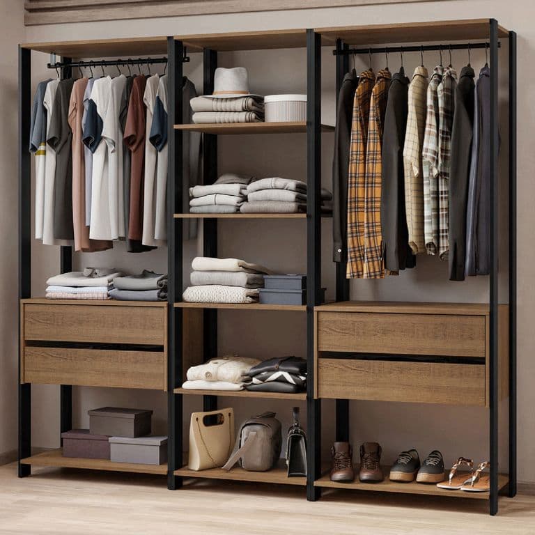 Closet Abierto Valencia 199 cm 4 Cajones Marron/Negro 199x45x180 cm