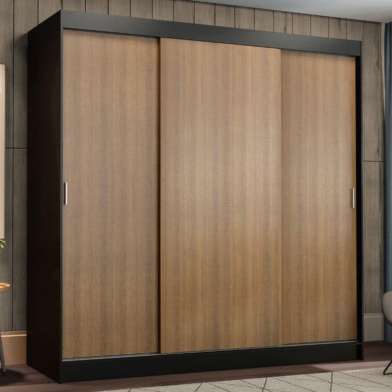 Closet Reno 3 Puertas Correderas Negro/Marron 180x54x205 cm