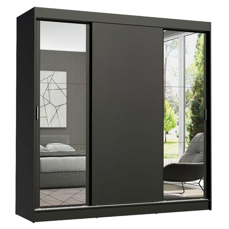Closet Reno 3 Puertas Correderas con 2 Espejos Negro 180x54x205 cm