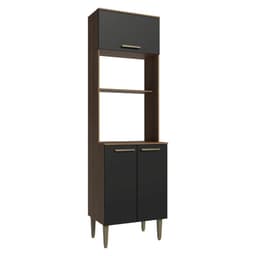 Torre para Horno y Microondas Lille 60 cm 3 Puertas Marron/Negro 60x44x205 cm