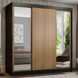 Closet Reno 3 Puertas con 2 Espejos Negro/Marron 180x54x205 cm