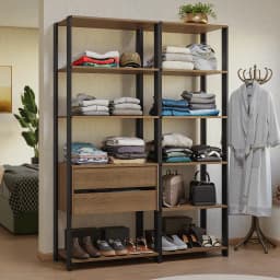 Closet Abierto Valencia 129 cm 9 Repisas 2 Cajones Marron/Negro 129x45x180 cm