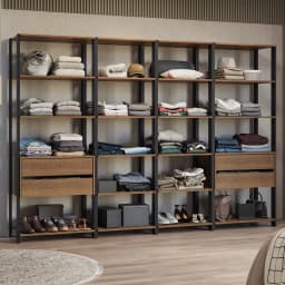 Closet Abierto Valencia 258 cm 18 Repisas 4 Cajones Marron/Negro 258x45x180 cm