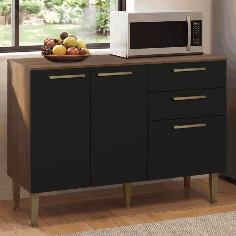Mueble Base de Cocina Lille 105 cm 3 Puertas 2 Cajones Marron/Negro 105x44x89 cm