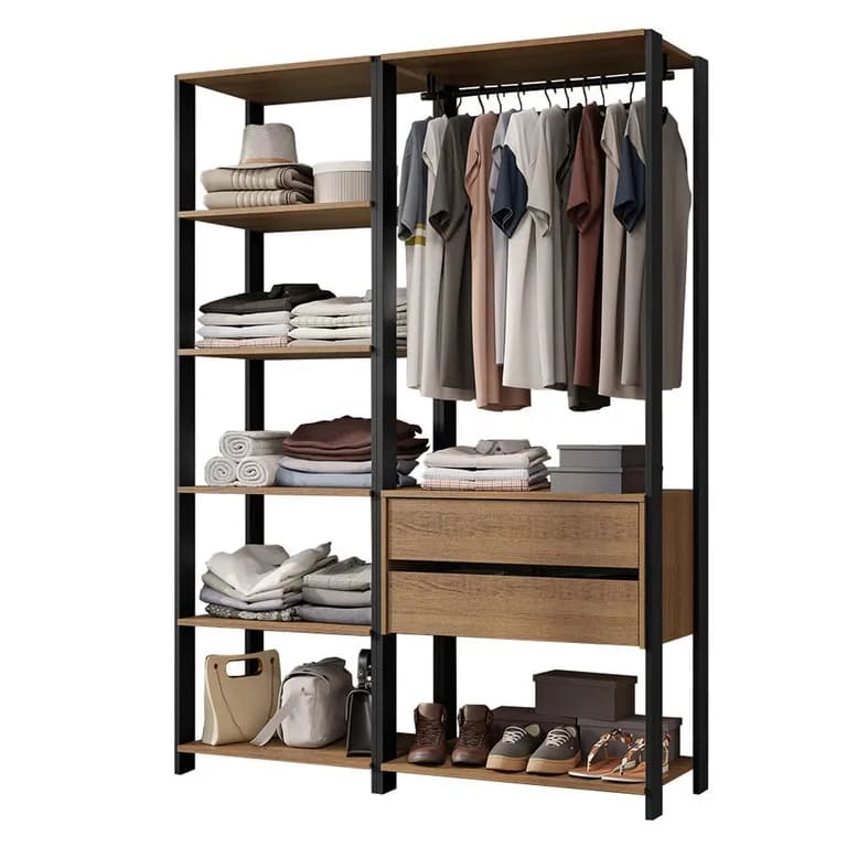 Closet Abierto Valencia 129 cm 2 Cajones Marron/Negro 129x45x180 cm