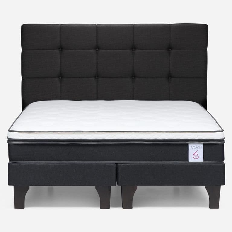 Cama Europea New Style 6 2 Plazas x 2.00 mt Base Dividida + Respaldo Issey Grafito