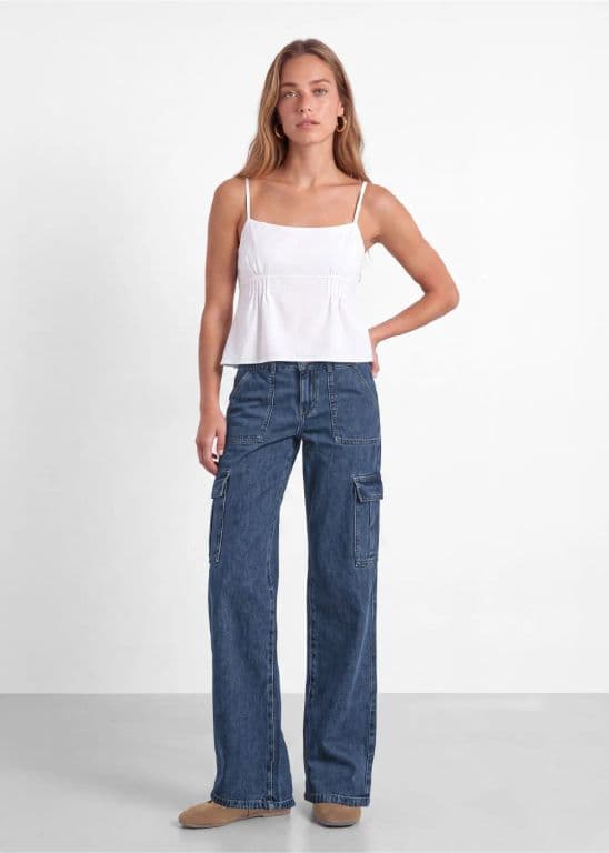 Pantalon Denim Cargo Azul Mujer Azul 42