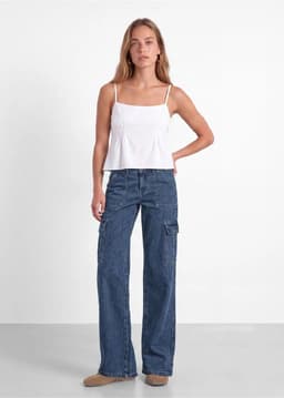 Pantalon Denim Cargo Azul Mujer Azul 34