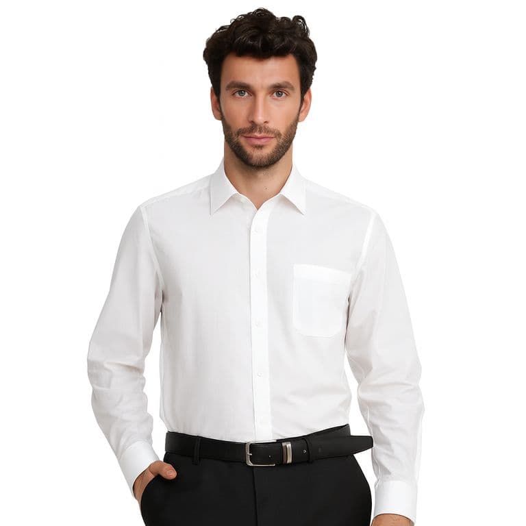 Camisa Formal Hombre Blanco Cuello Italiano Poplin con bolsillo Blanco 16.5