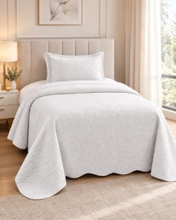 Set Quilt Verano 1.5 Plazas Liso Con Relieve Y Juego De Sabanas