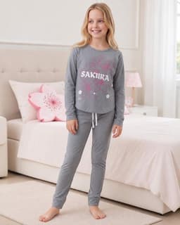 Pijama Nina Estampado Sakura Gris 10