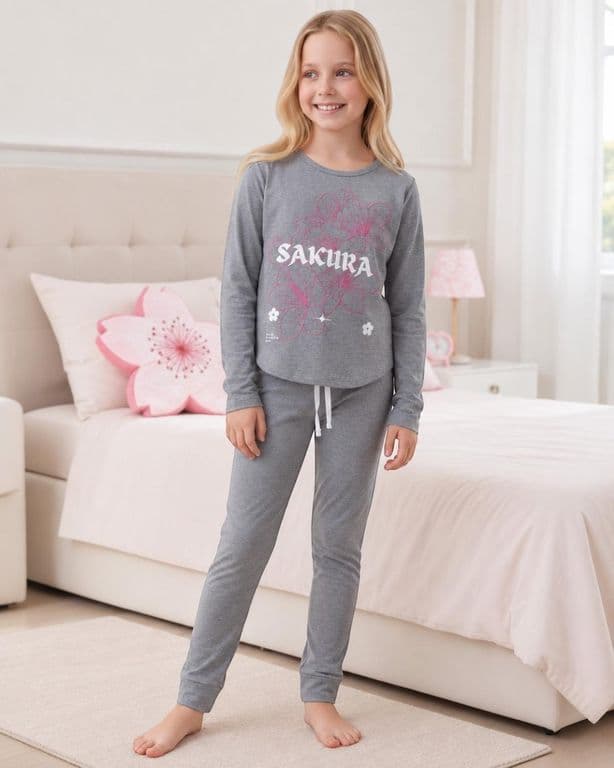 Pijama Nina Estampado Sakura Gris 10