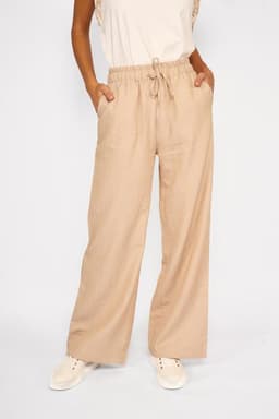 Pantalon Ancho Efecto Lino Alana Beige Beige S