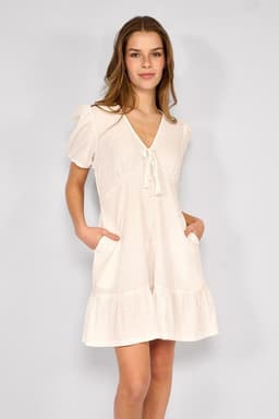 Vestido Corto Mangas Globo Claire Blanco Blanco L