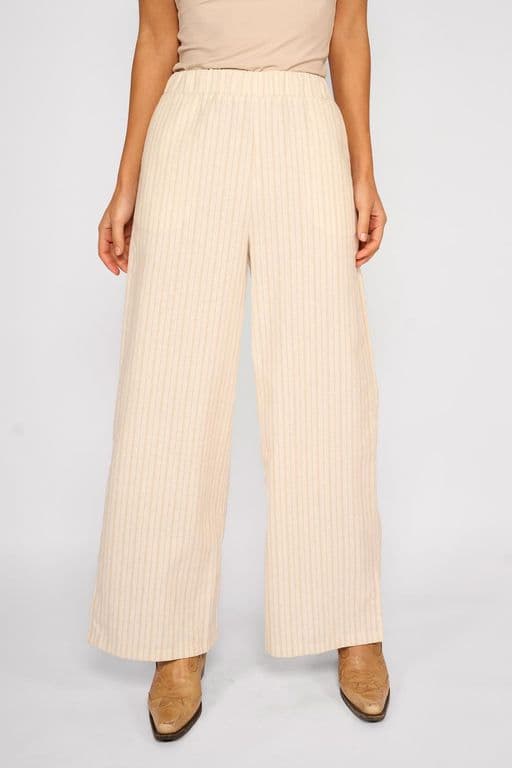 Pantalon Lino Rayas Olivia Beige Beige L