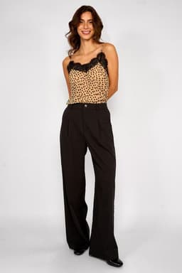 Pantalon Pinzas Efecto Lino Amara Negro Negro XL