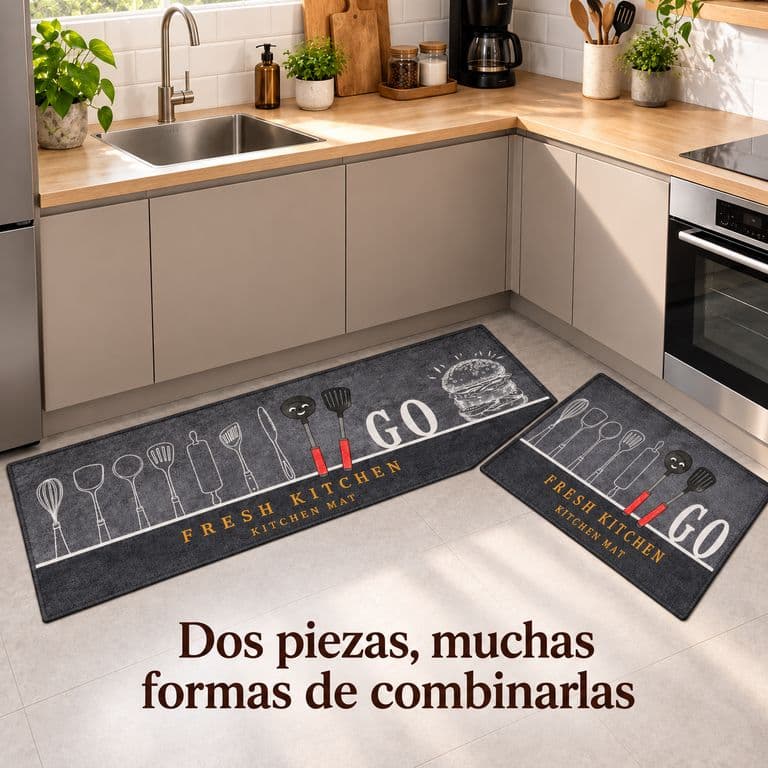 Set 2 Alfombras de Cocina 40x122 cm Gris Oscuro Poliester 268