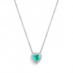 Collar Corazon Halo de Circones Plata 925 45cm Verde Jade 45