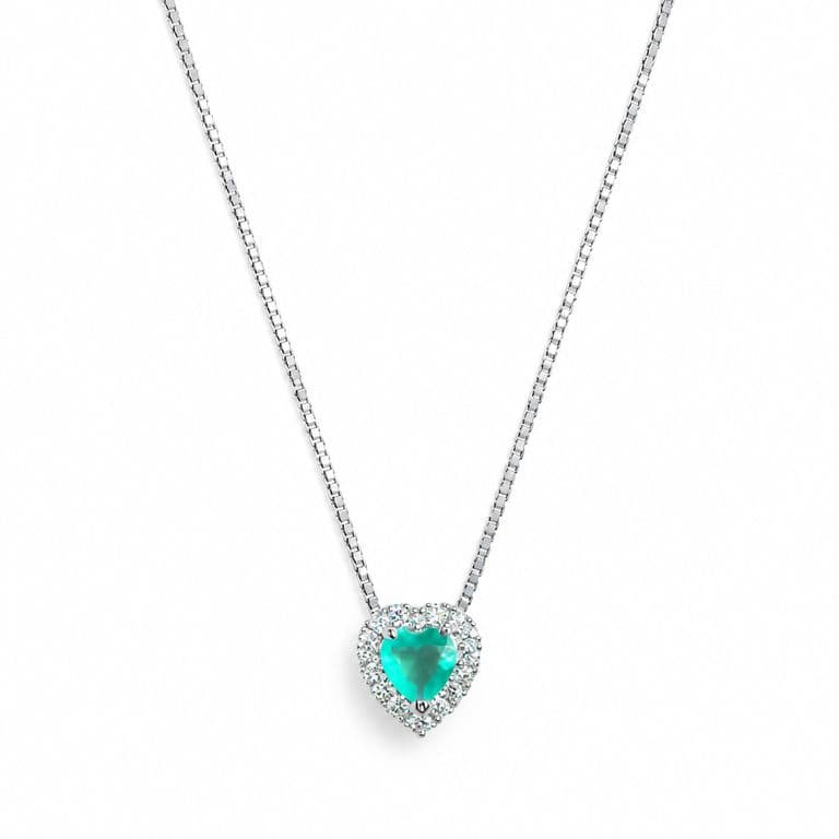 Collar Corazon Halo de Circones Plata 925 45cm Verde Jade 45