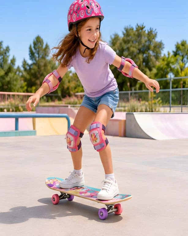Set Completo de Patineta Infantil con Casco y Protecciones para Ninos