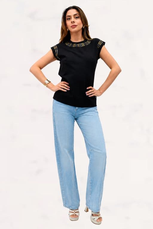 Wide Leg Pinza Rodilla Celeste 40
