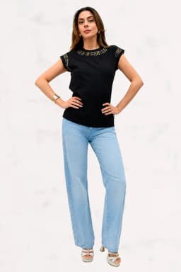 Wide Leg Pinza Rodilla Celeste 36