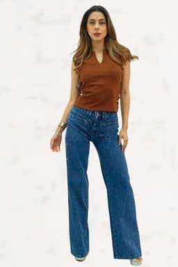 Wide Leg Tachas Rigido Azul 44