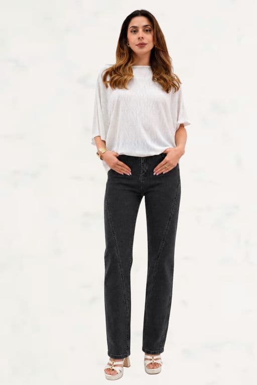 Jeans Recto Gravillado Elasticado Negro 40