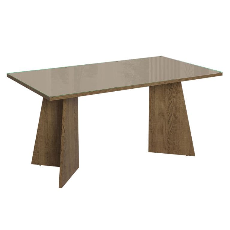 Mesa de Comedor 5389 con Vidrio Rectangular Marron/Crema 160x90x78 cm