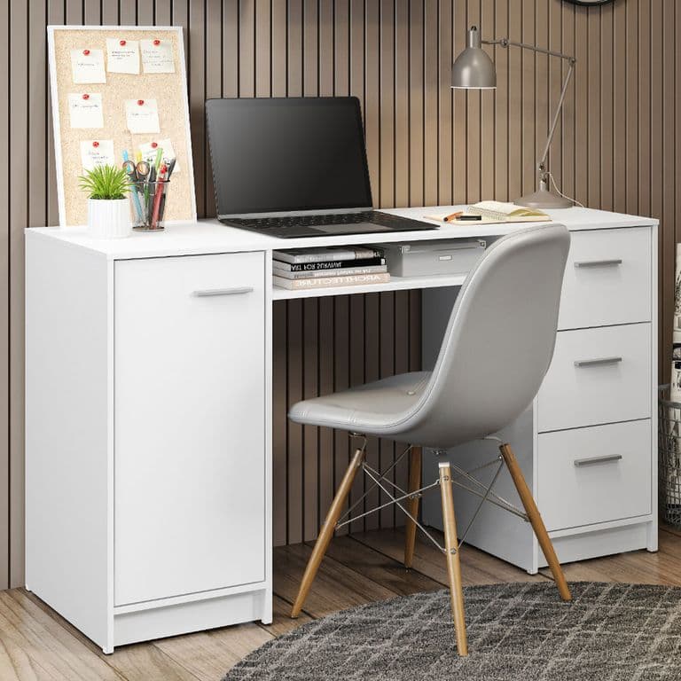 Escritorio Alaska 1 Puerta 3 Cajones Blanco 136x45x77 cm