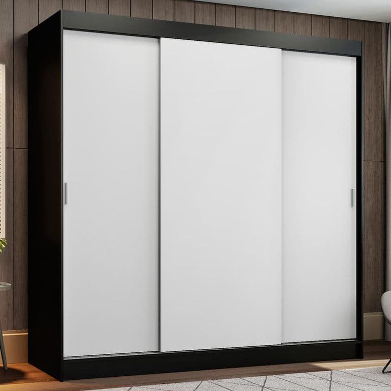 Closet Reno 3 Puertas Correderas Negro/Blanco 180x54x205 cm