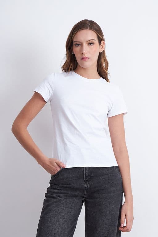 Polera Basica Cuello Redondo Blanco Blanco S