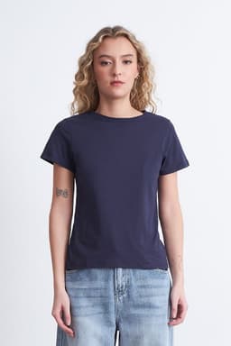 Polera Basica Cuello Redondo Azul Marino Mujer Azul Marino L
