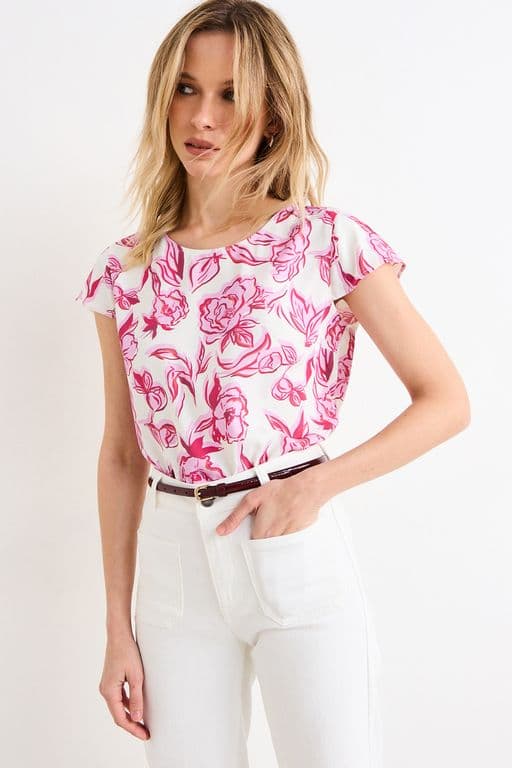 Blusas Manga Corta Mujer Rosa Rosa 38