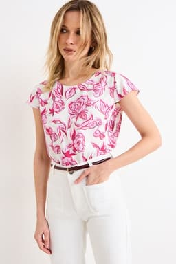 Blusas Manga Corta Mujer Rosa Rosa 36