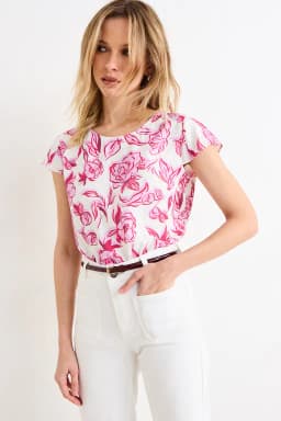 Blusas Manga Corta Mujer Rosa Rosa 42