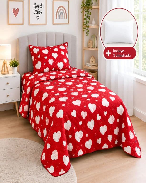 Pack Cubrecama De Verano 1.5 Plazas Quilt Delgado y 1 Almohada